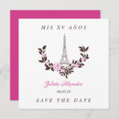 Mis Quince años Floral París Rosa Español サンキューカード (正面/裏面)