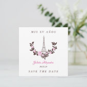 Mis Quince años Floral París Rosa Español サンキューカード (スタンド正面)