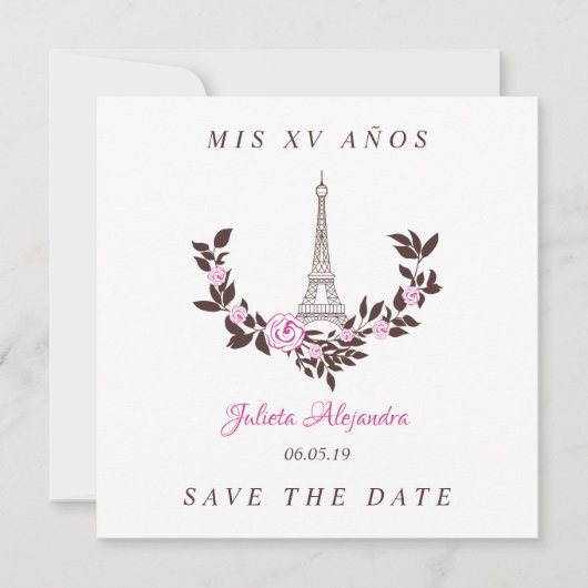 Mis Quince años Floral París Rosa Español サンキューカード (正面)