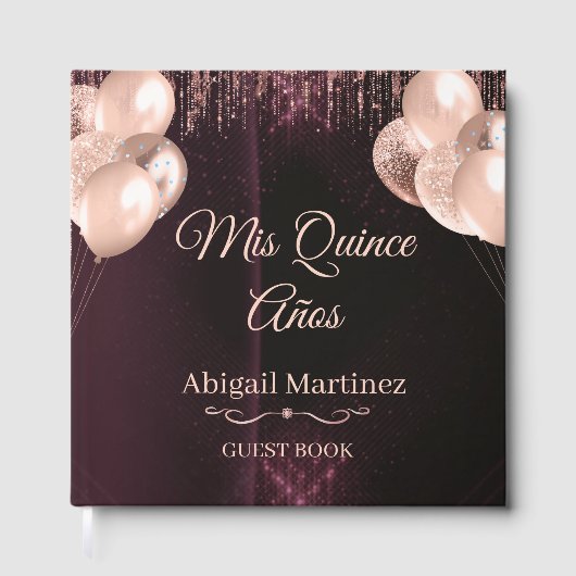 Mis Quince Años Guest Book | Elegant Green & Gold  ゲストブック (正面)
