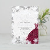 Mis Quince Snowflake Burgundy Quinceanera 箔招待状 (立ち正面)