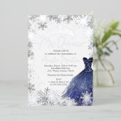 Mis Quince Snowflake Navy Quinceanera 箔招待状 (立ち正面)