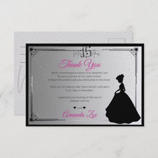 Mis Quince Thank you Note Black and White サンキューカード (正面/裏面)