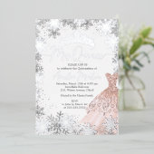 Mis Quince Winter Snowflake Blush Quinceanera 箔招待状 (立ち正面)
