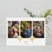 MIS XVアニョスエスパニョール3 Fotos Efecto Encaje Dorado 箔招待状 (立ち正面)