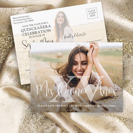 MIS XVアニョスモダン写真キンセアニラ日付を保存 案内ポストカード