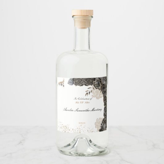 MIS XVアニョス酒ラベルブラック&金ゴールド リキュールボトルラベル (正面)