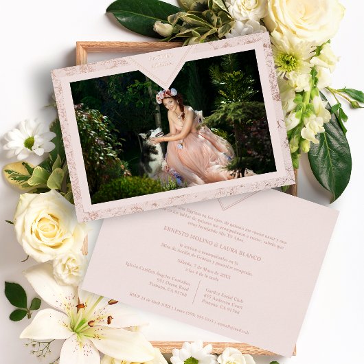 MIS XVスペインのアニョス実在バラ金ゴールドファンシーテクスチャ 箔招待状