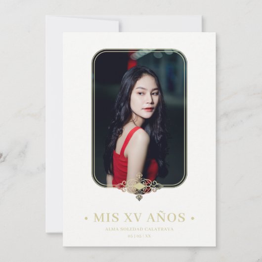 Mis XVレースのフローリッシュゴールデンエフェクトフォトスペインの 招待状 (正面)