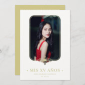 Mis XVレースのフローリッシュゴールデンエフェクトフォトスペインの 招待状 (正面/裏面)