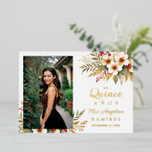 Mis XV Delicate Christmas Spanish Floral Photo 箔招待状 (立ち正面)