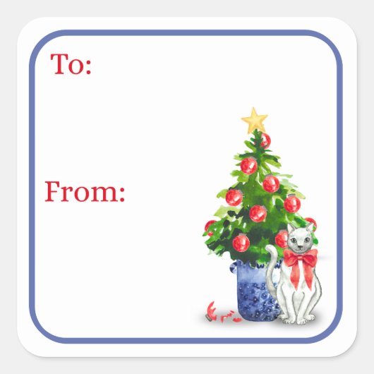 Mischievous Cat Holiday Stickers スクエアシール (正面)