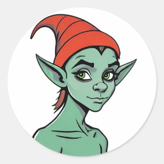 Mischievous Green Elf / Goblin Cartoon Character ラウンドシール (正面)