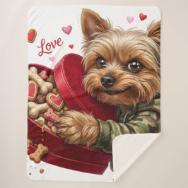 Mischievous Valentine Yorkie Love Sherpa Blanket シェルパブランケット