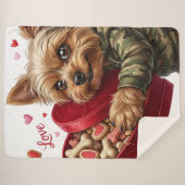 Mischievous Valentine Yorkie Love Sherpa Blanket シェルパブランケット (正面(横))