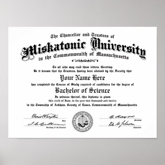 Miskatonic University Diploma - – 名前を入力 ポスター (正面)