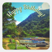 Mismaloya Boats on The River Birthday 0350 スクエアシール (正面)