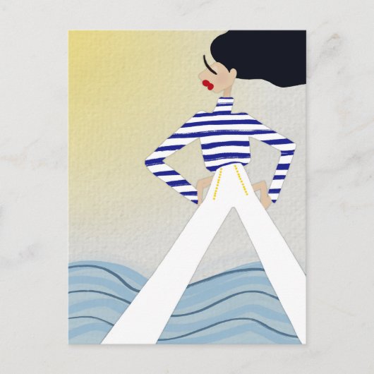 Miss Captain Sailor Fashion Illustration Art ポストカード (正面)