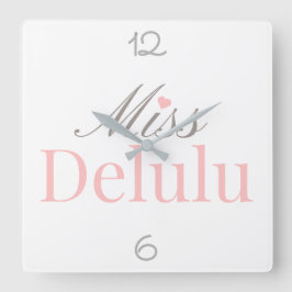 Miss Delulu - ピンクとグレーのホームデコ スクエア壁時計