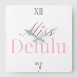 Miss Delulu – Pink and Grey Home Decor スクエア壁時計