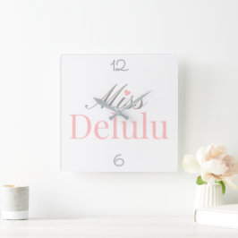 Miss Delulu – Pink and Grey Home Decor スクエア壁時計