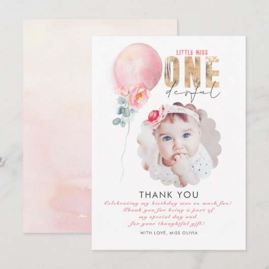 Miss Girl's Birthday Thank You Photo Card サンキューカード (正面/裏面)