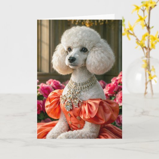 Miss Lady Poodle Blank Card カード (黄色い花)