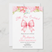 Miss Onederful Pink Bow First Birthday Invitation 招待状 (正面)