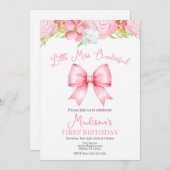 Miss Onederful Pink Bow First Birthday Invitation 招待状 (正面/裏面)