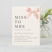 Miss to Mrs Blush Pink Bow Bridal Shower 招待状 (スタンド正面)
