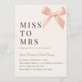 Miss to Mrs Blush Pink Bow QR Code Bridal Shower 招待状 (正面)