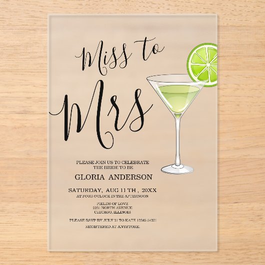 Miss to Mrs Bridal Shower  アクリル招待状 (正面)