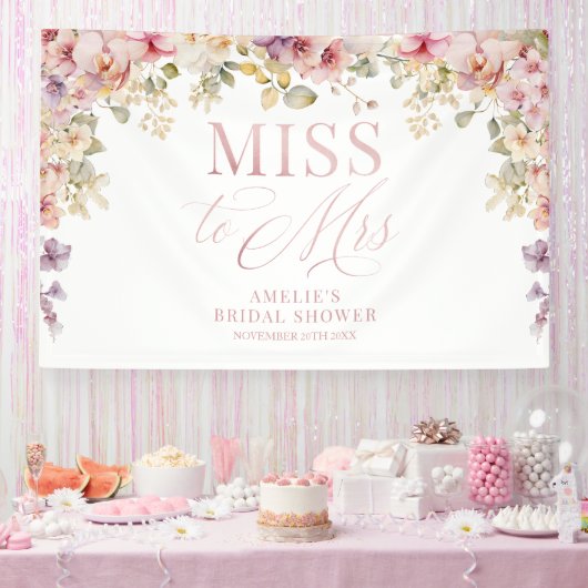 Miss to Mrs Bridal shower elegant orchids backdrop 横断幕 (パーティー)