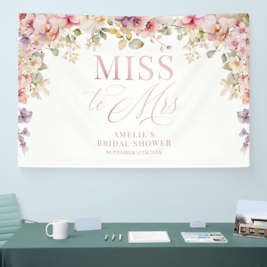 Miss to Mrs Bridal shower elegant orchids backdrop 横断幕 (トレードショー)