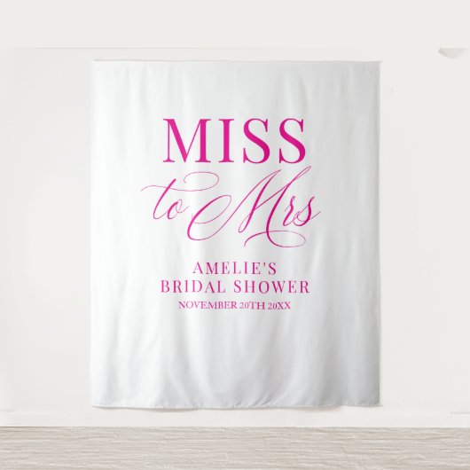Miss to Mrs Bridal shower elegant pink backdrop タペストリー (正面)