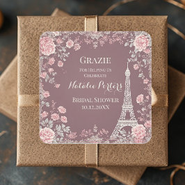 Miss to Mrs Bridal Shower Paris Eiffel Tower Flora スクエアシール