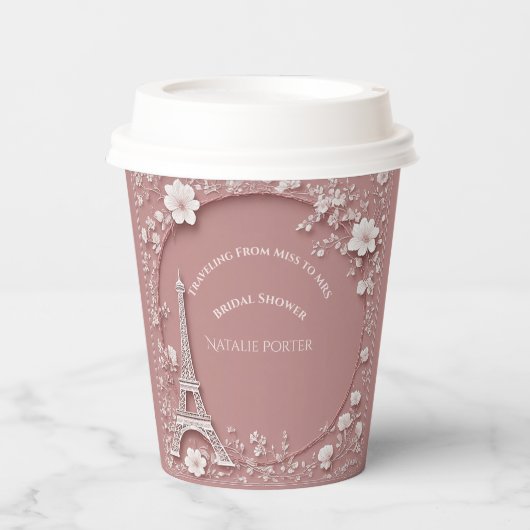 Miss to Mrs Bridal Shower Paris Eiffel Tower Pink 紙コップ (正面)