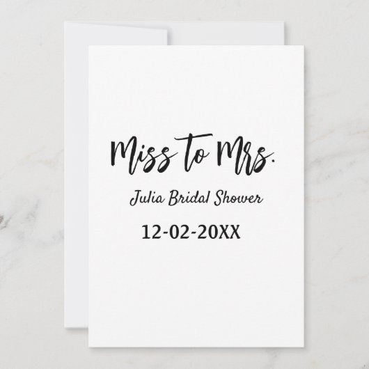 Miss to Mrs bridal shower stylish simple add name  招待状 (正面)