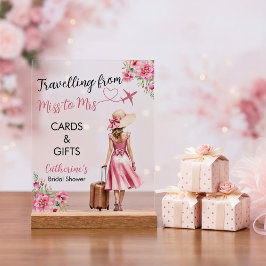 Miss To Mrs Travel Pink Bow Dress Bridal Shower アクリルサイン