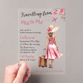 Miss To Mrs Travel Pink Bow Dress Bridal Shower アクリル招待状 (インサイチュ (ポータブル))