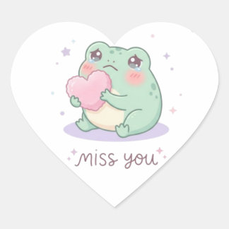 Miss You Frog Sticker Cute Frog Holding Heart Emot ハートシール