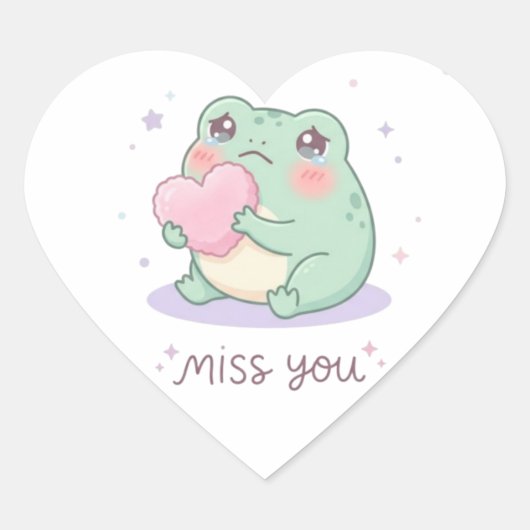 Miss You Frog Sticker Cute Frog Holding Heart Emot ハートシール (正面)