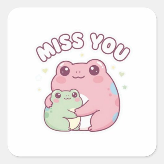 Miss You Frog Sticker Cute Hugging Frogs Romantic  スクエアシール (正面)