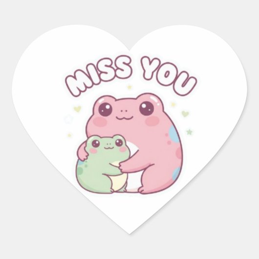 Miss You Frog Sticker Cute Hugging Frogs Romantic  ハートシール (正面)