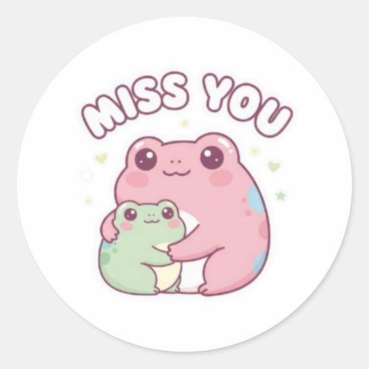 Miss You Frog Sticker Cute Hugging Frogs Romantic  ラウンドシール (正面)