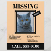Missing Pet Flyer Custom Photo, Info チラシ (正面)