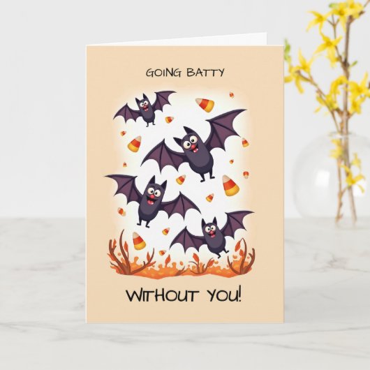 Missing You at Halloween Going Batty Cute Bats カード (黄色い花)
