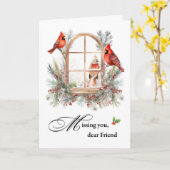 Missing You Dear Friend Winter Cardinal Birds カード (黄色い花)