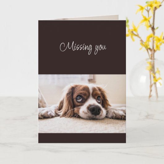 Missing You How are You Sad Lonely Cute Dog カード (黄色い花)