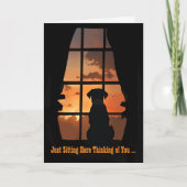Missing You on Fathers Day Cute Dog in Window カード (正面)